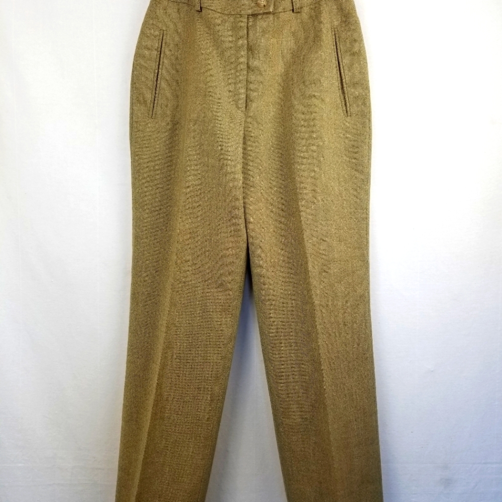 Max Mara Weekend Tan Wool Straight Leg Welt Pocket Dress Pants Size 6